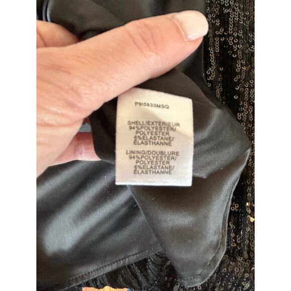 Parker sequin black mini cocktail dress size 0 collar long sheer sleeve tie fron - Picture 9 of 12